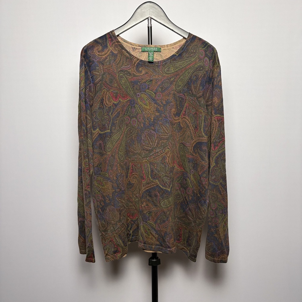 Lauren Ralph Lauren Women's Paisley Knit Top Size 2X Multicolor Silk/Cotton